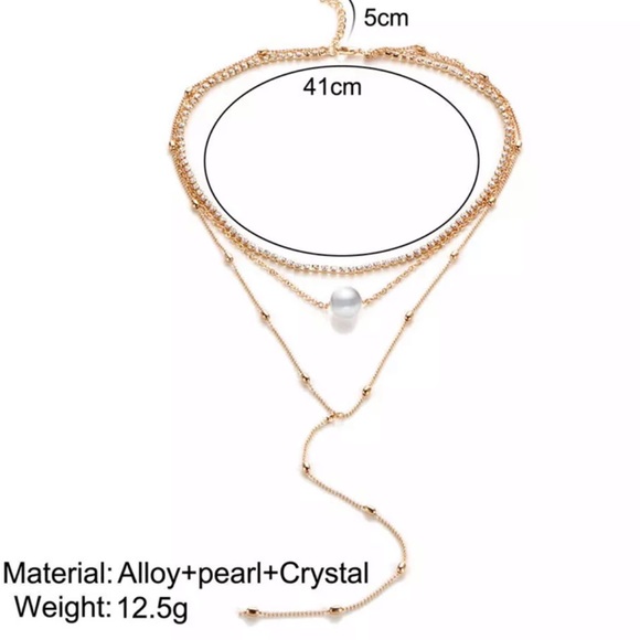 {NINA} dainty gold pearl lariat long necklace - Picture 3 of 4